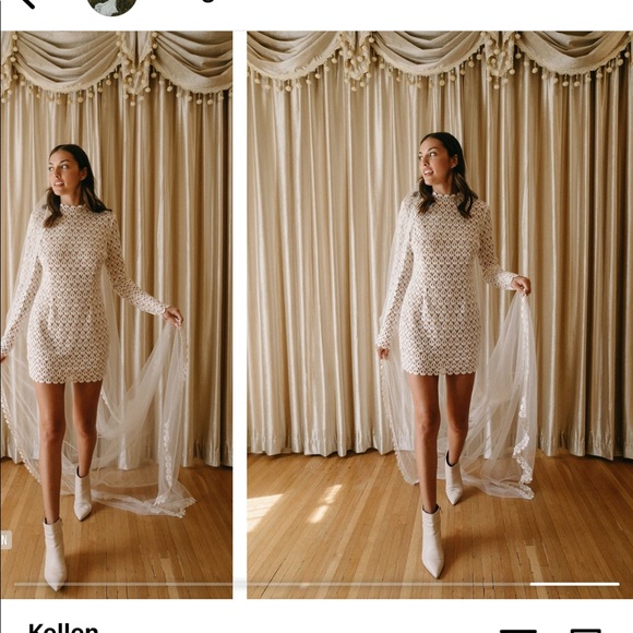 Bohemian unique lace crochet designer short wedding dress daughters of Simone Xl - Picture 2 of 3